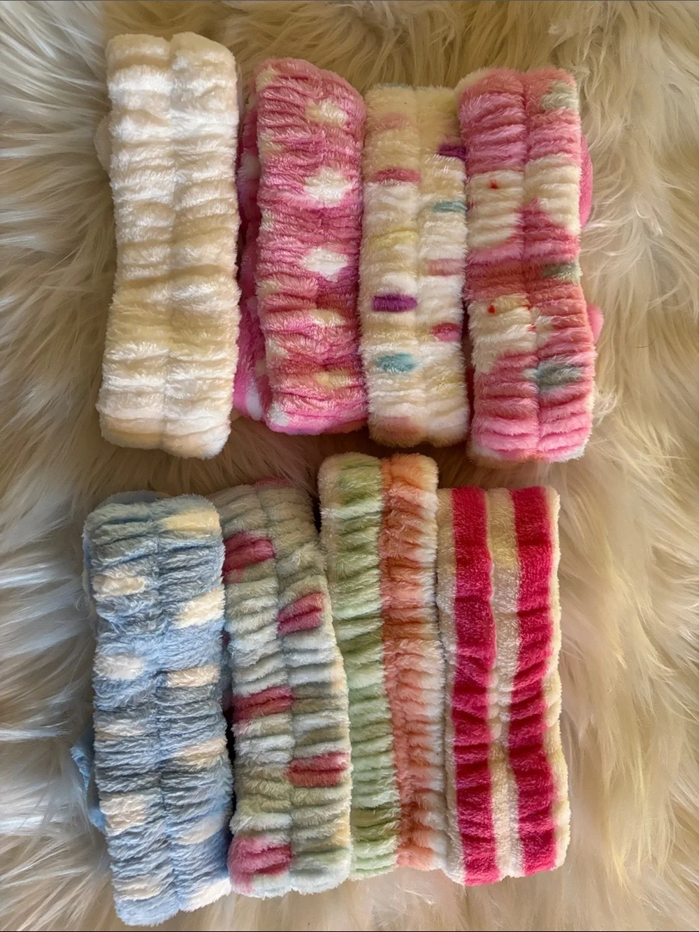 New set of 8 Multi-Colored Plush Bow Headbands.